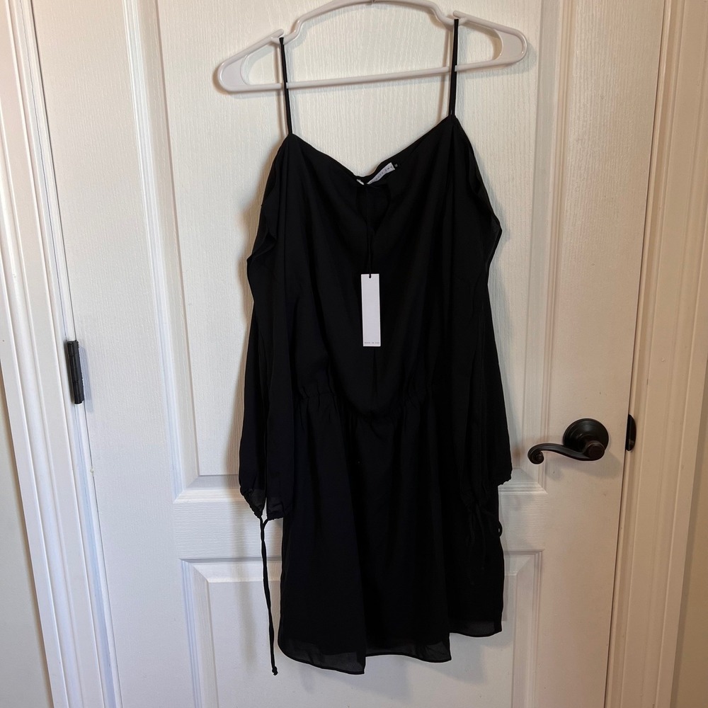 Three Eighty Two Women's Long Cold Shoulder Mini Dress‎ Black Size Medium NWT